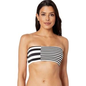 Michael Kors Black and White Striped Bandeau Bikini Top